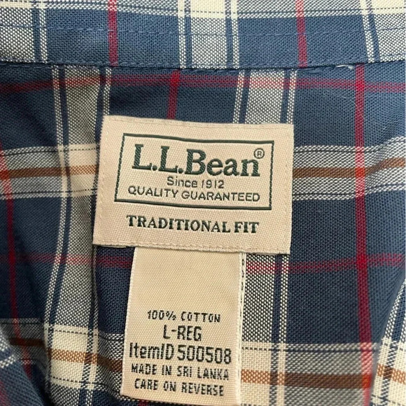 LL Bean Men’s Plaid Long Sleeve Shirt Button Up Size Large Red/Blue - Picture 5 of 5